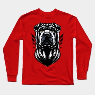 Stunning and Cool Chinese Shar-Pei Monochrome and Gold Portrait for Father's Day Long Sleeve T-Shirt